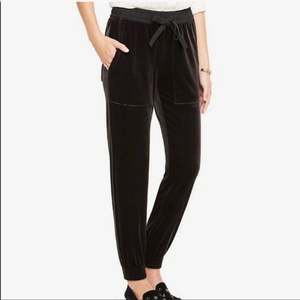 Ann Taylor Velvet Black Jogger Elastic Drawstring